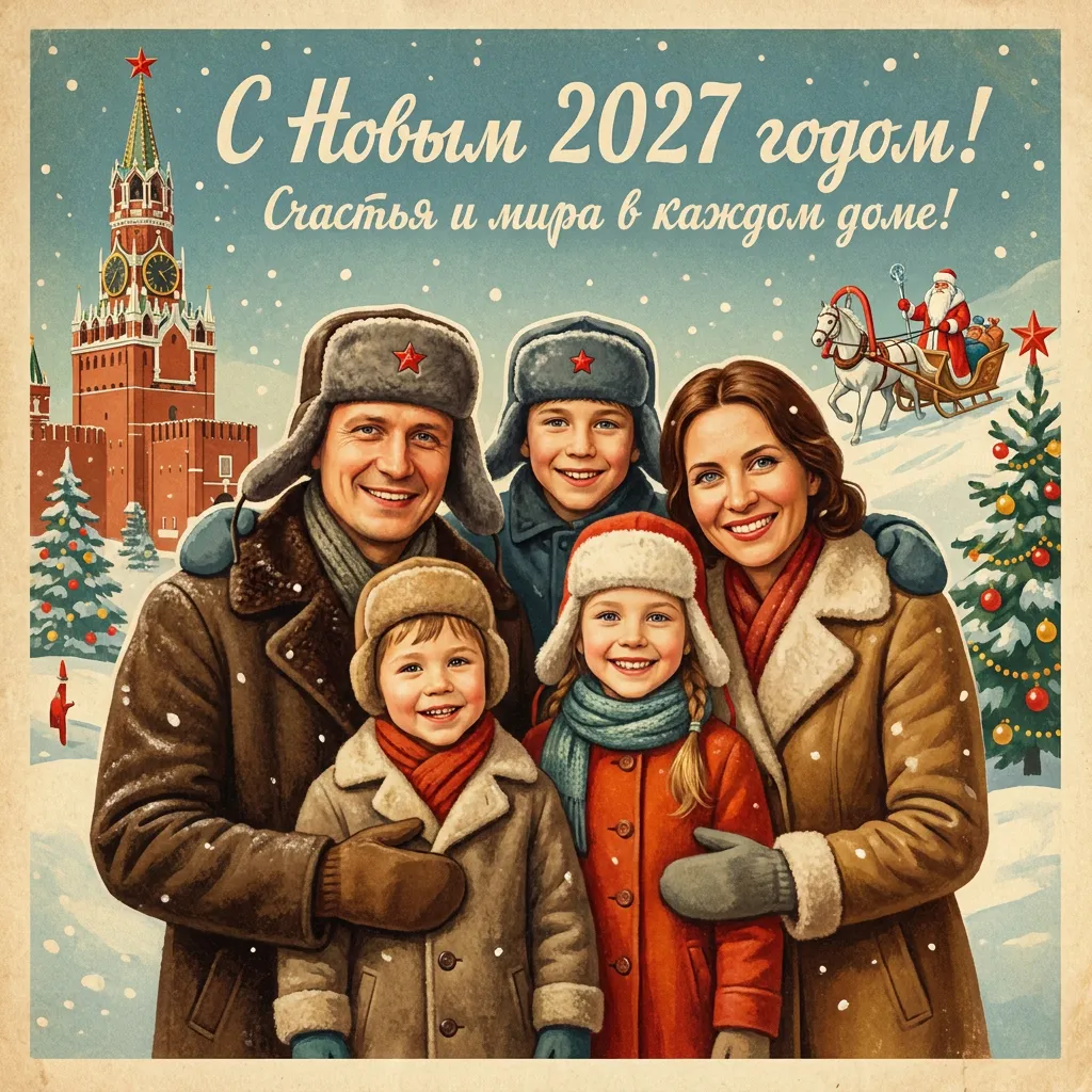 Сгенерированная новогодняя открытка в стиле СССР